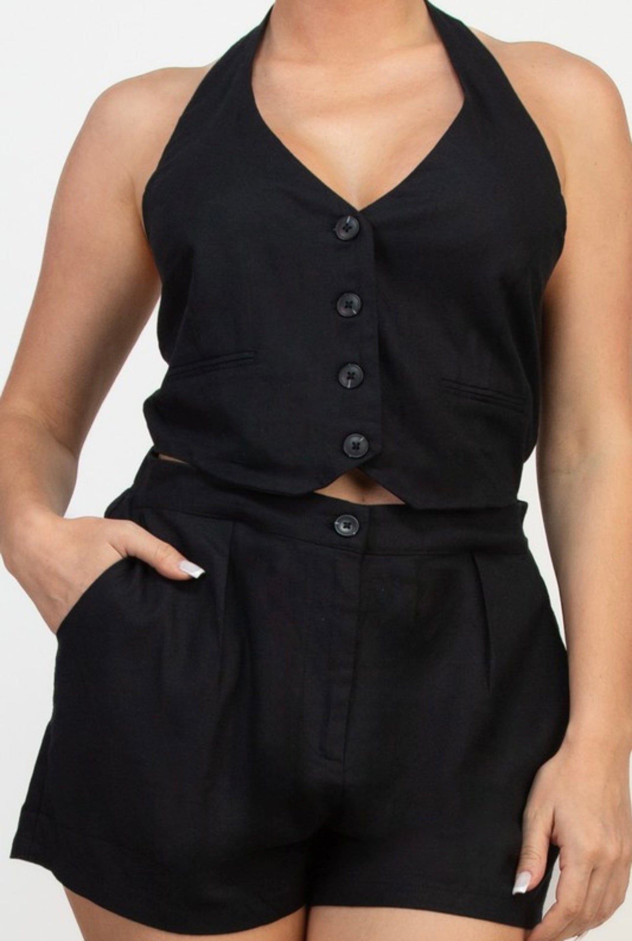 Linen Vest Halter Romper