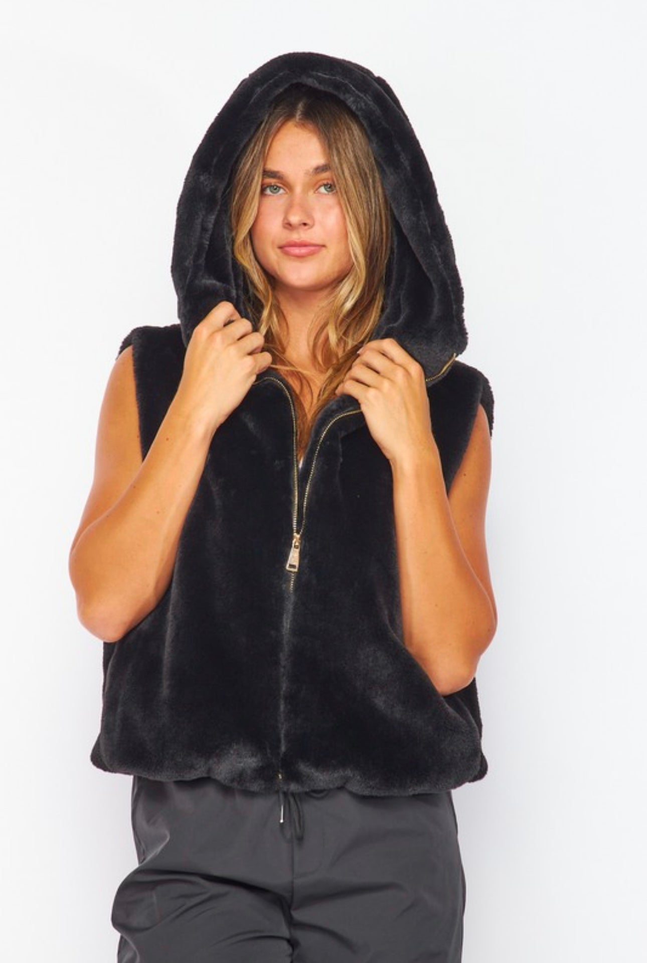 Fuzzy Hooded Vest
