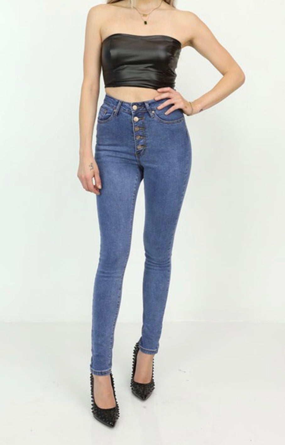 Five-Button High Waisted Med Blue 565s Jeans