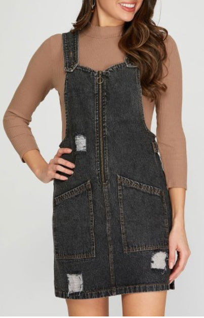 Distressed Denim Overall Dress