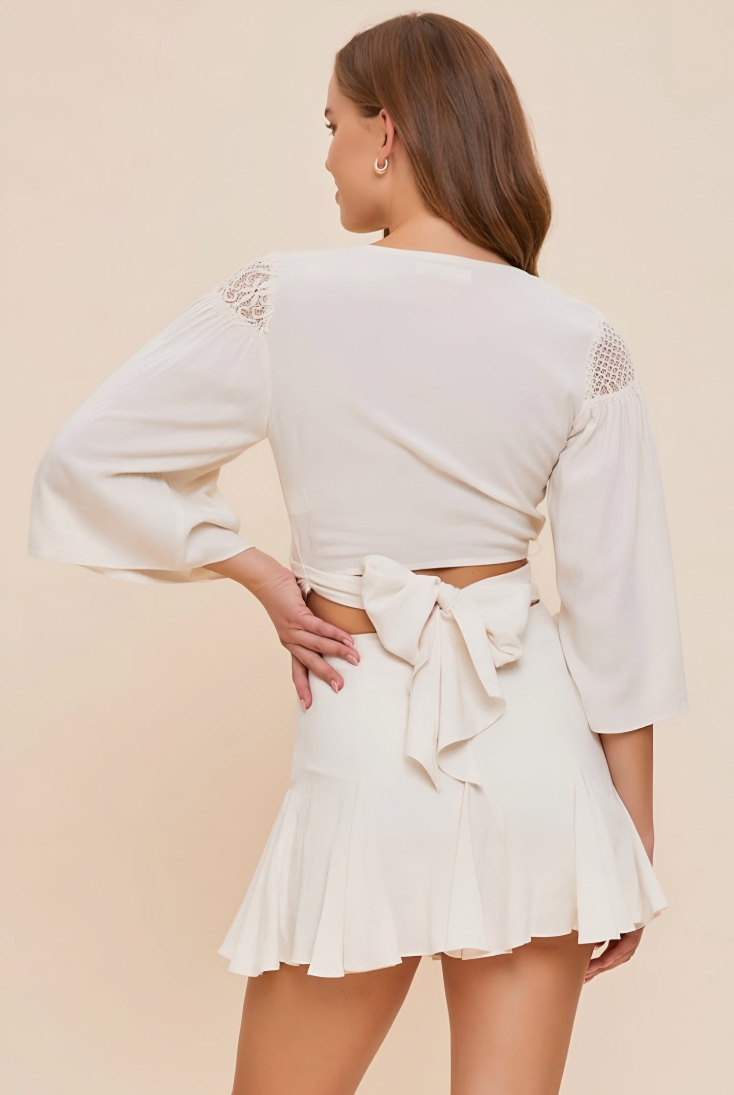 Lace Wrap Crop Flowy Sleeve Top