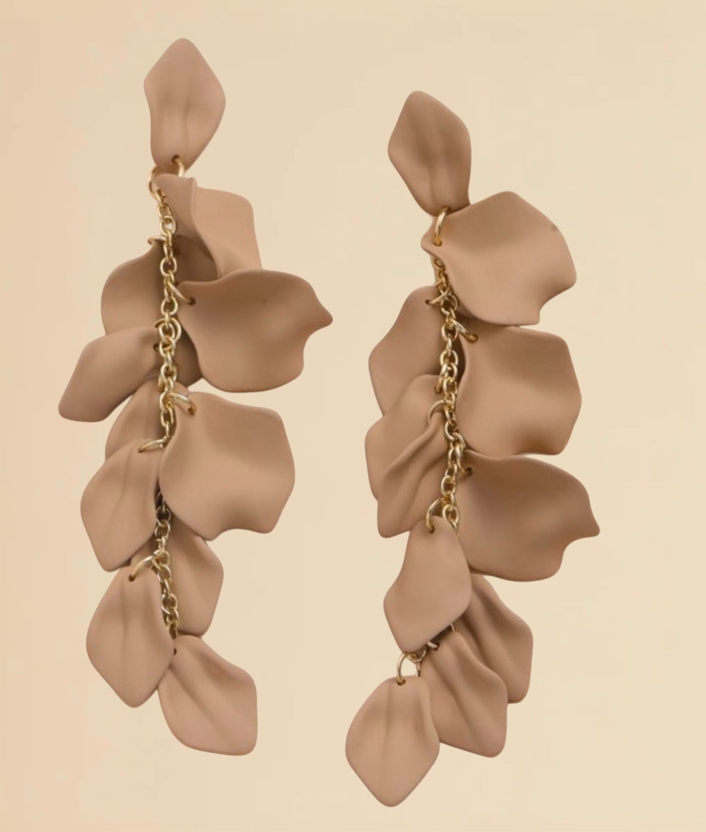 Petal Tassel Tan with Gold Chain Earrings