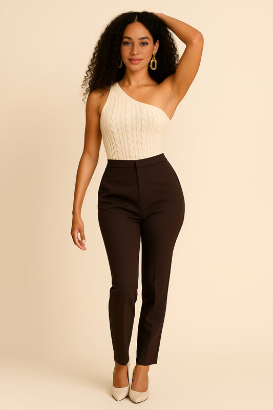 One Shoulder Cable Knit Sweater Top