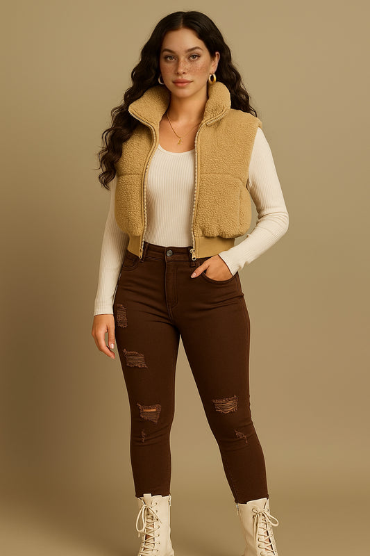 Fuzzy Sherpa Crop Puffer Vest