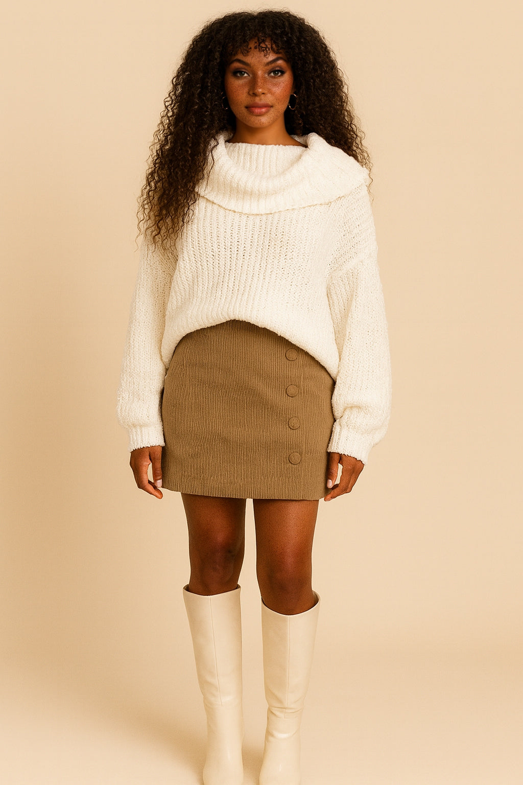 Cowl Neck Open Knit Sweater