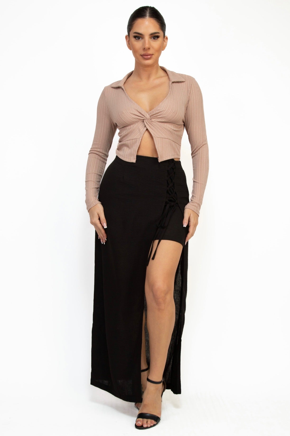 Lace-Front Maxi Skirt