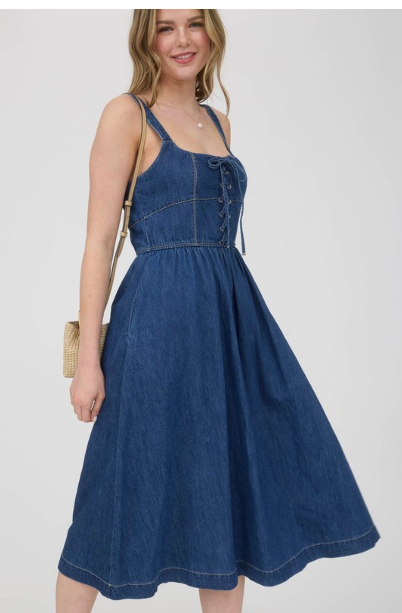 Denim Laced Bodice Maxi Dress