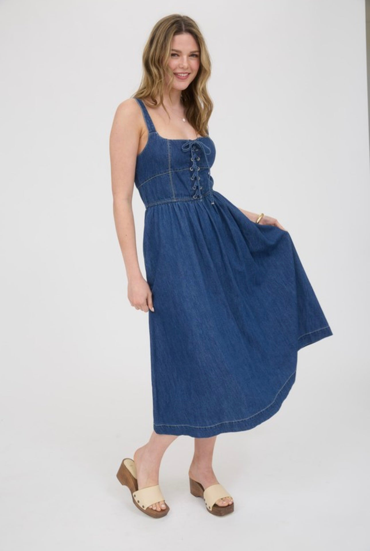 Denim Laced Bodice Maxi Dress