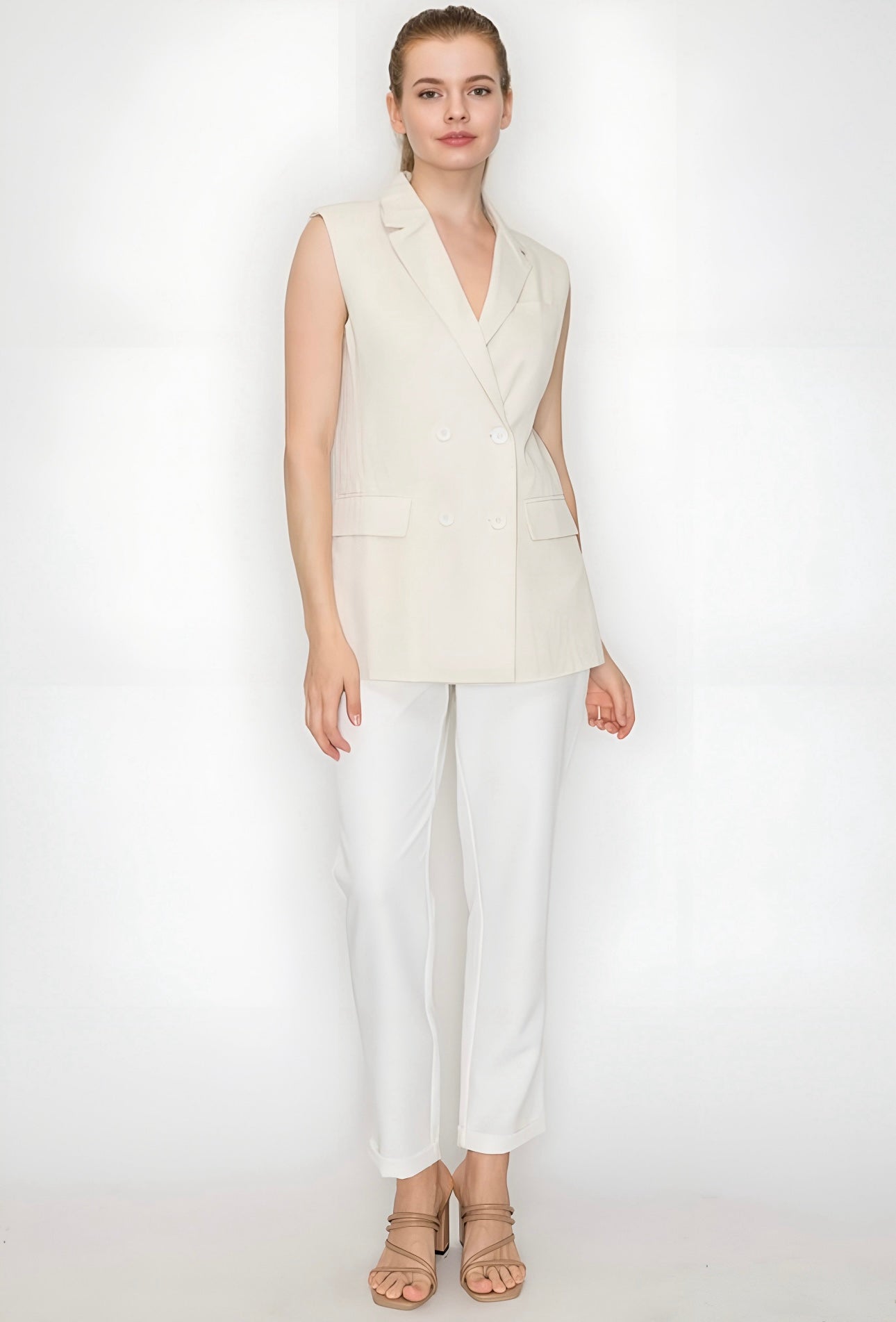 Long Linen Blazer Vest