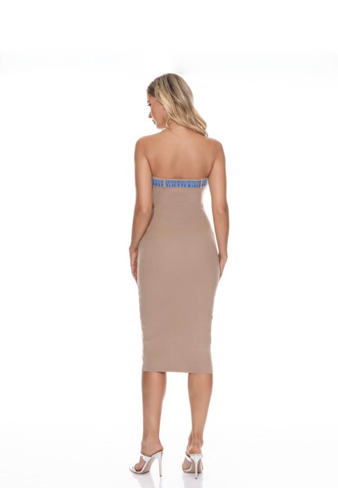 Strapless Denim Belted Bodycon Dress