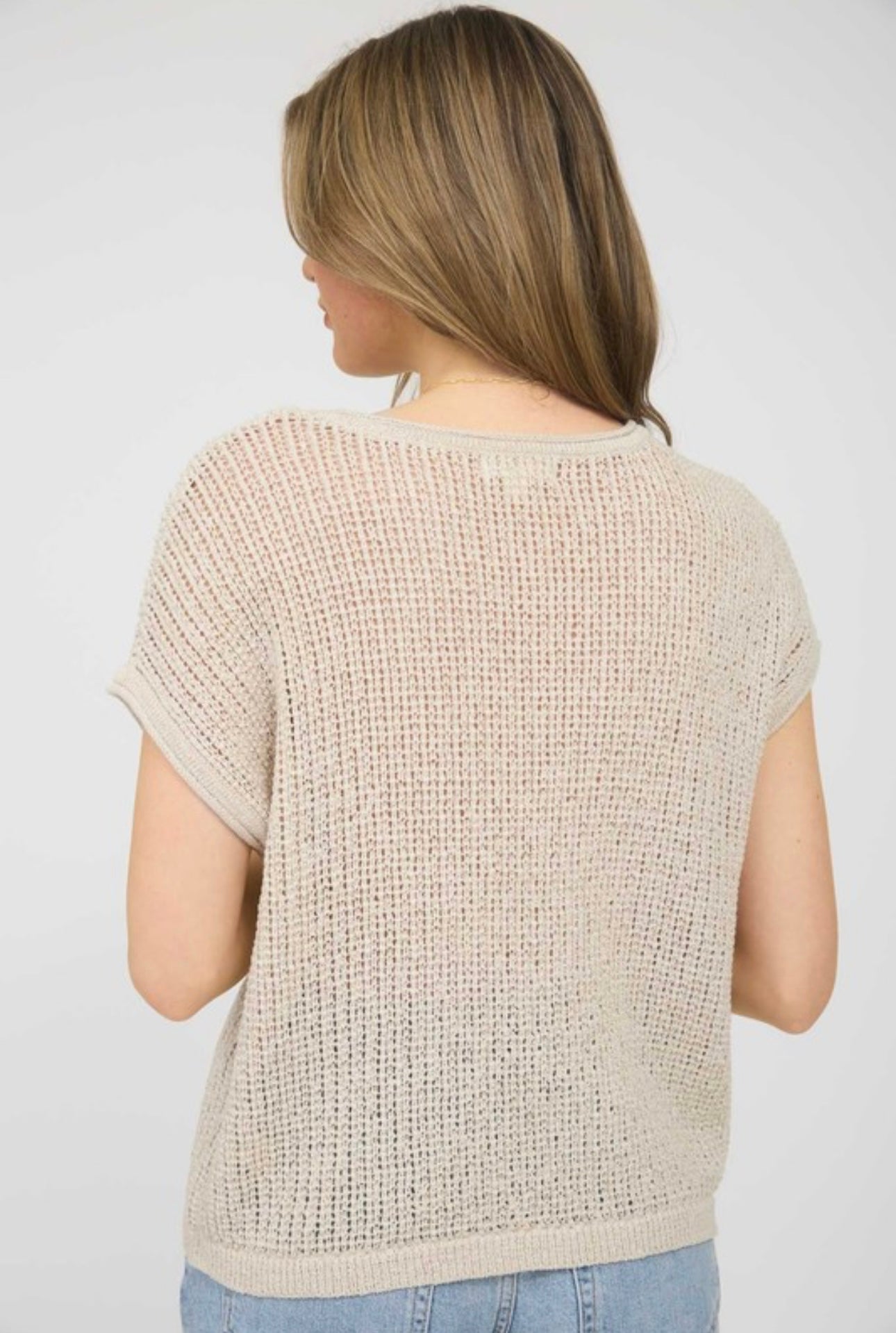 Beach Open Knit Shirt Sleeve Sweater