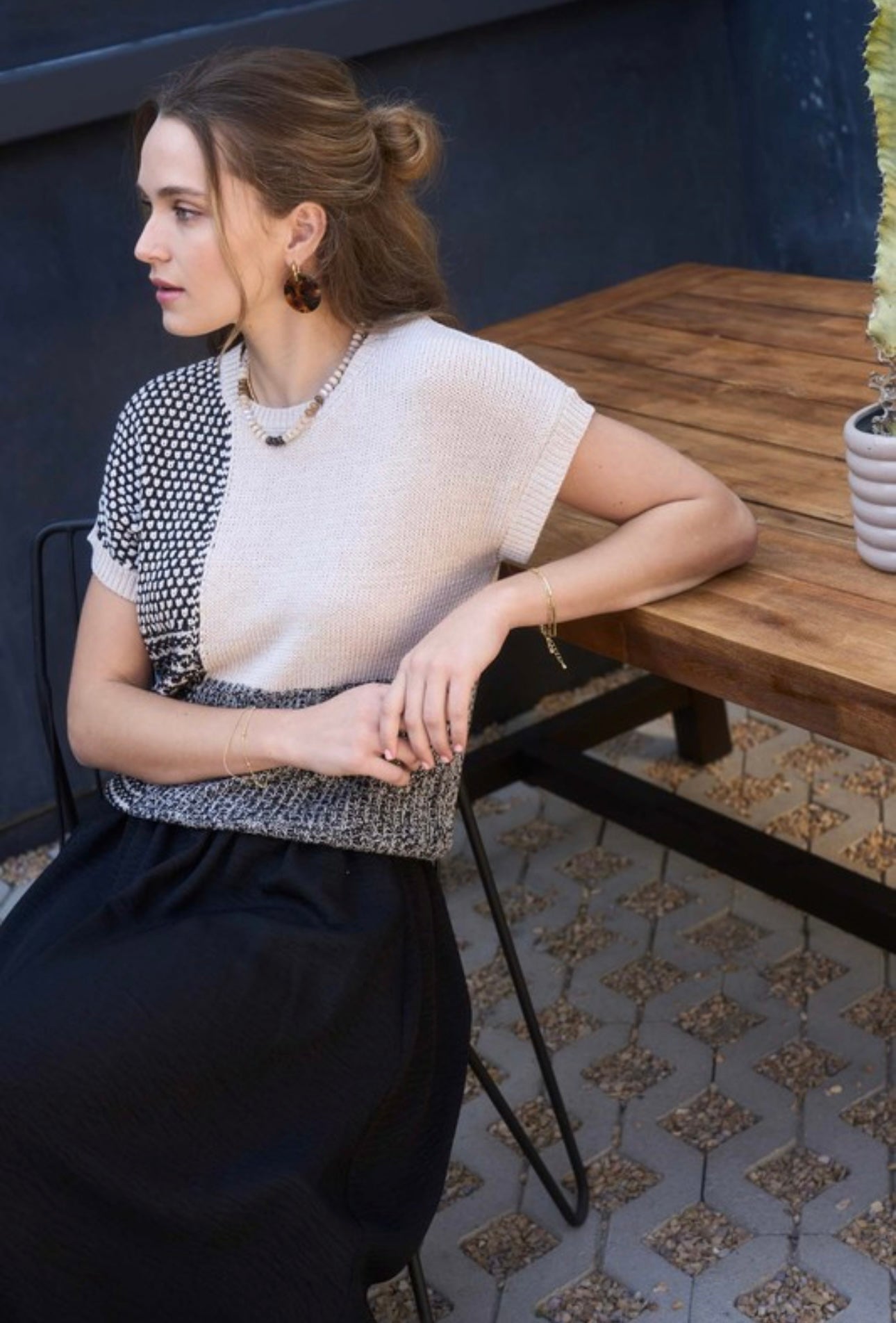 Color Block Short Sleeve Sweater