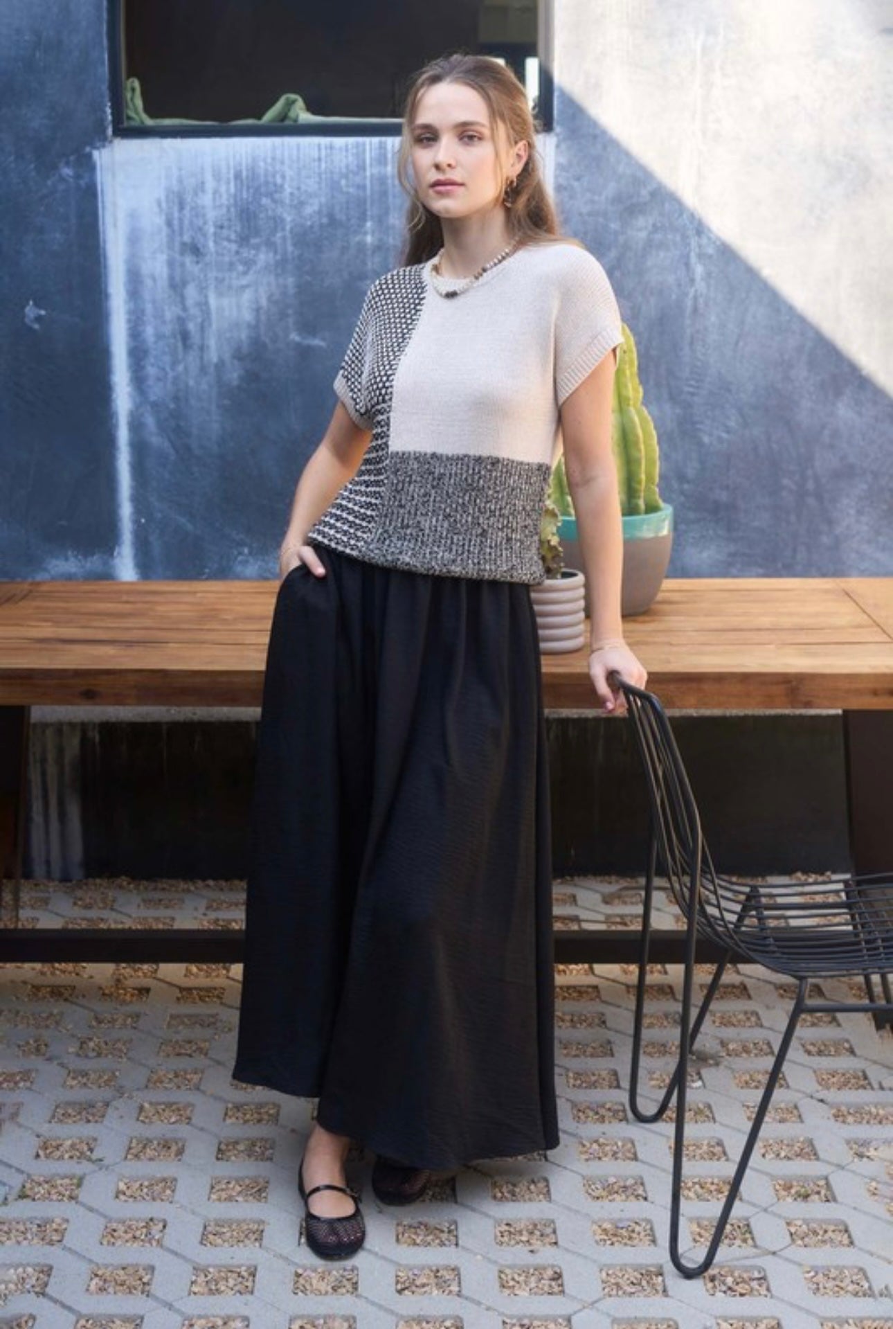 Color Block Short Sleeve Sweater