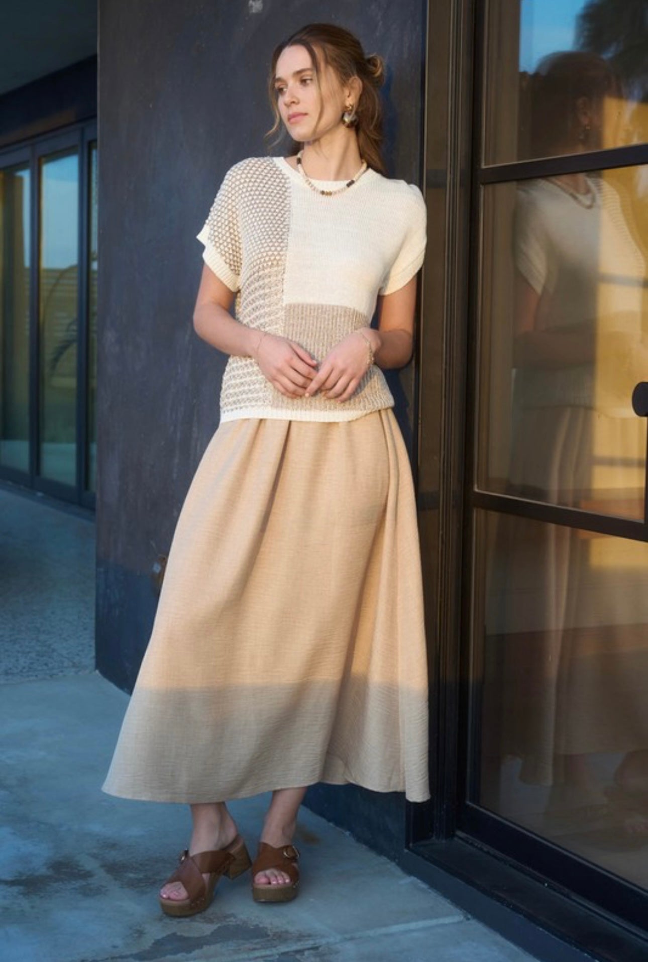 Color Block Short Sleeve Sweater