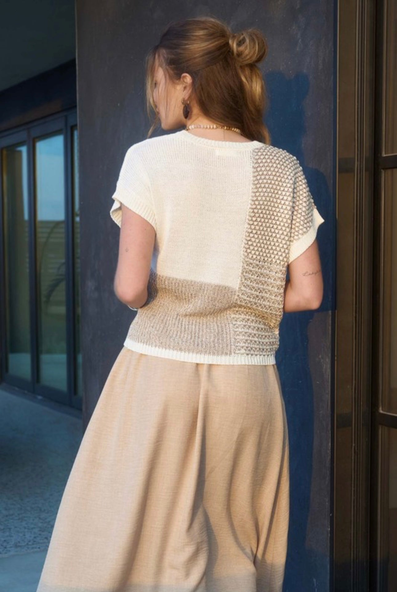 Color Block Short Sleeve Sweater