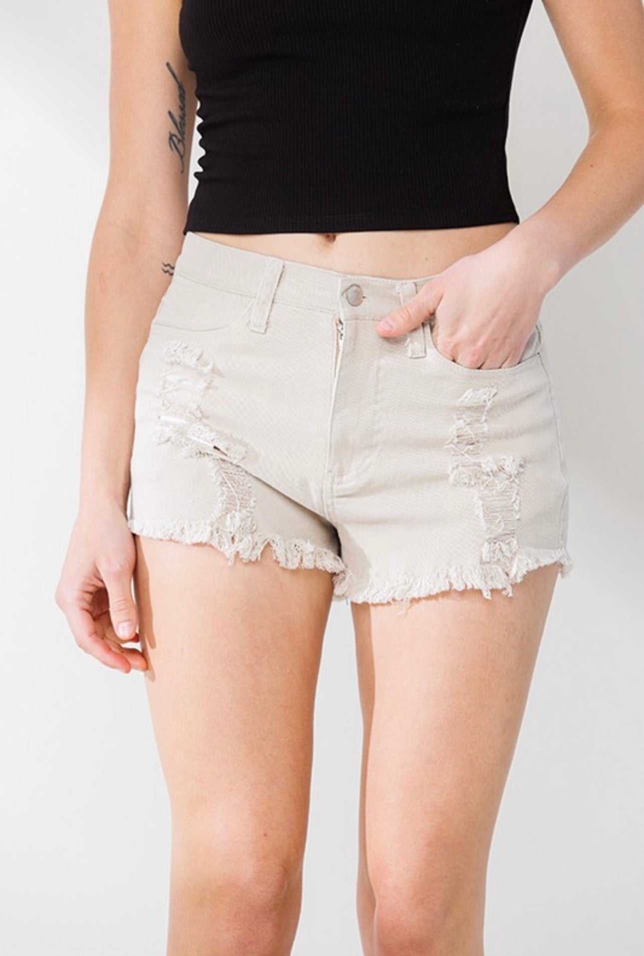 Ripped Khaki Shorts