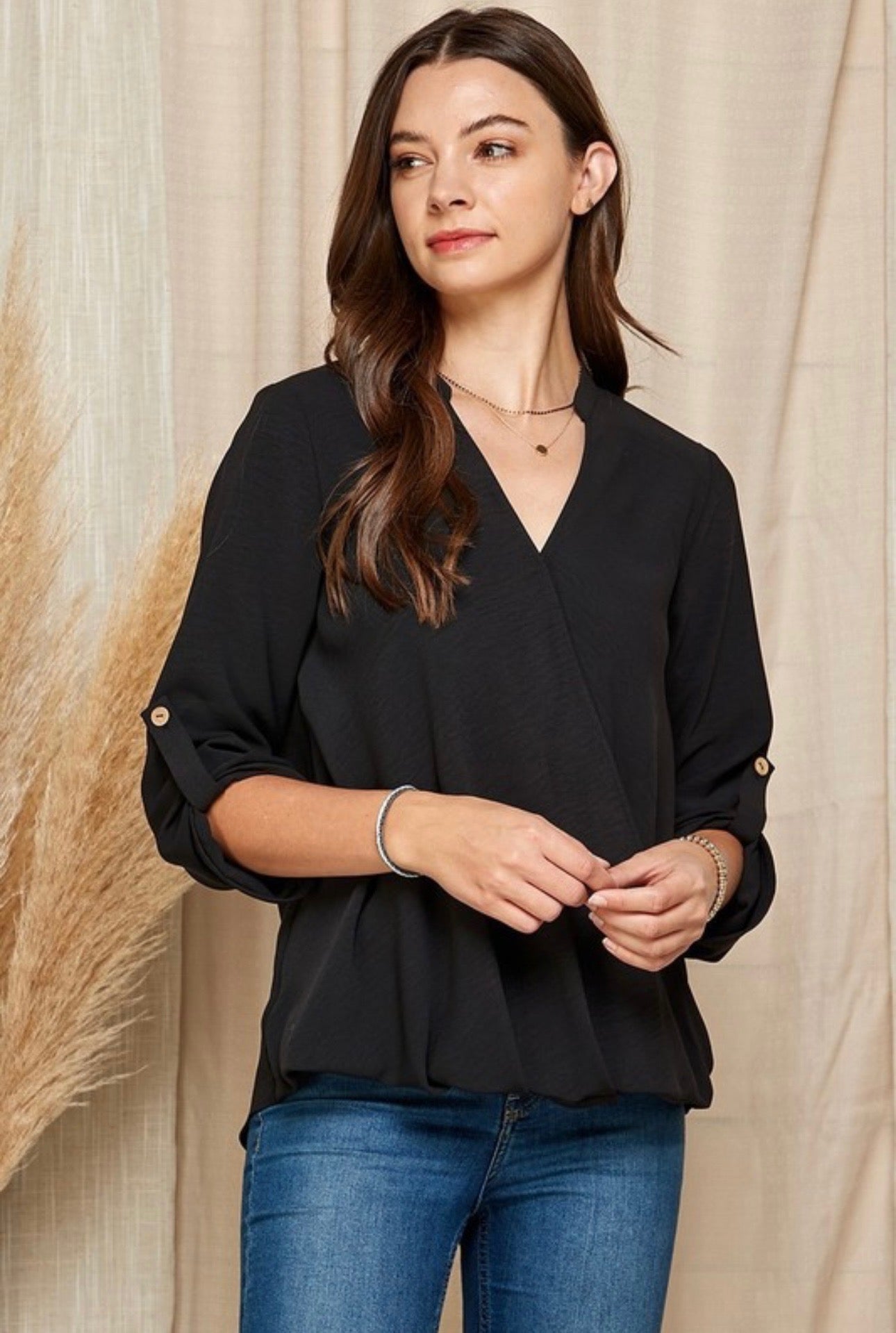 3/4 Sleeve Crossbody Blouse