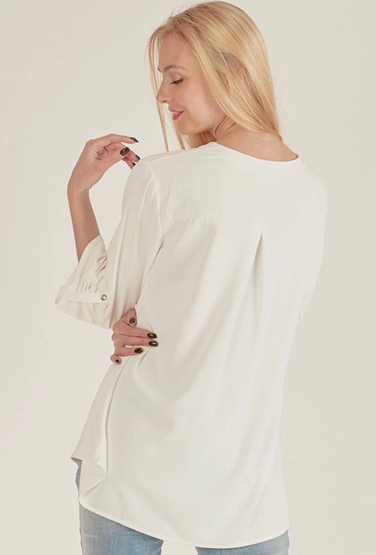 3/4 Sleeve Flowy Pocket Blouse