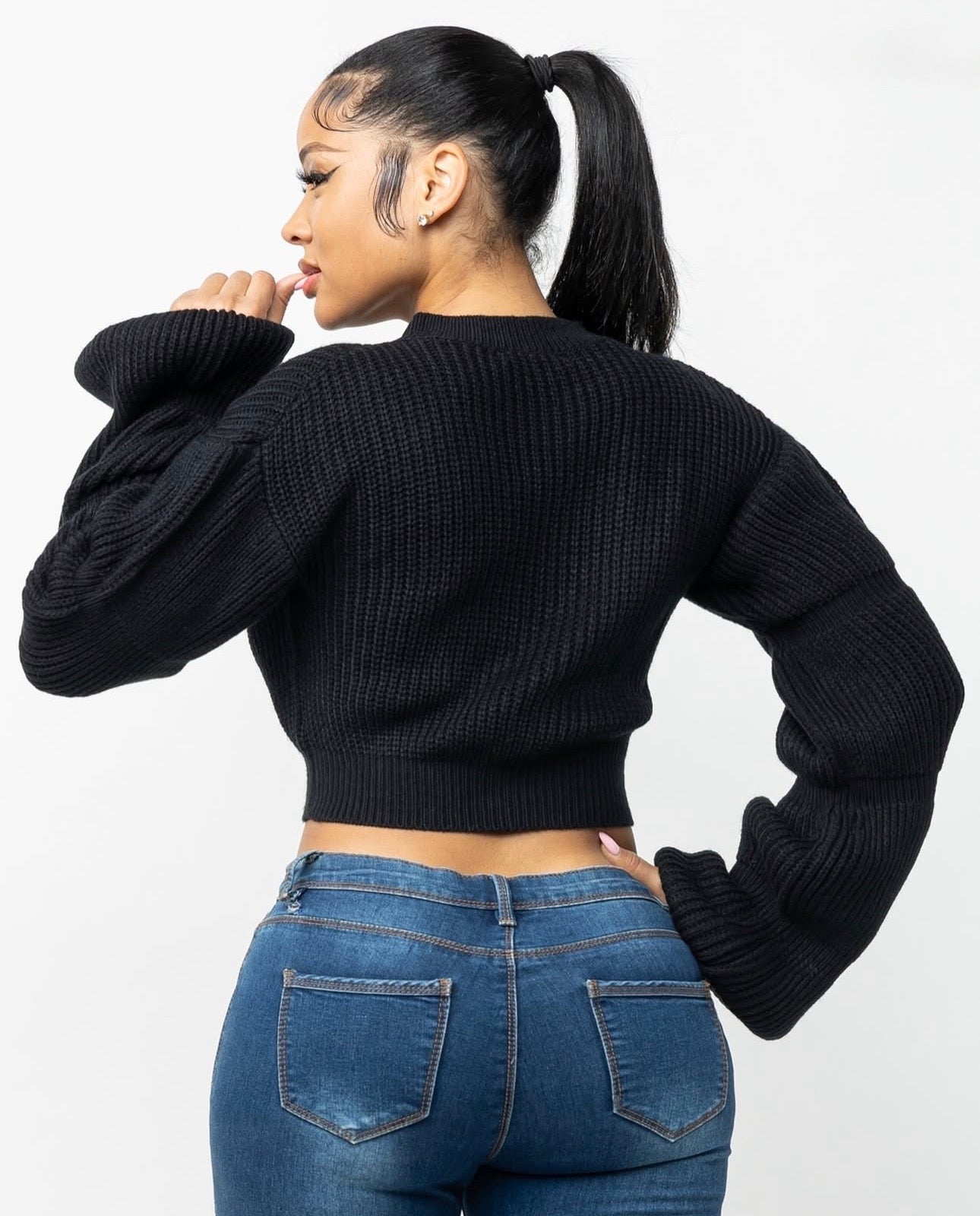 Bubble Sleeve Cutout Sweater