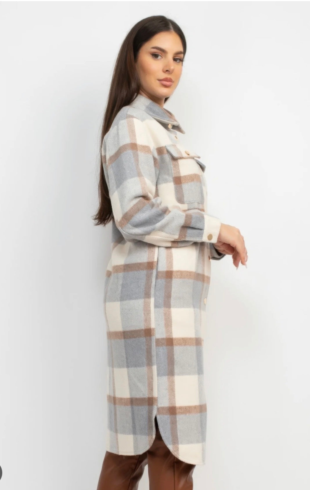 Button Down Plaid Coat