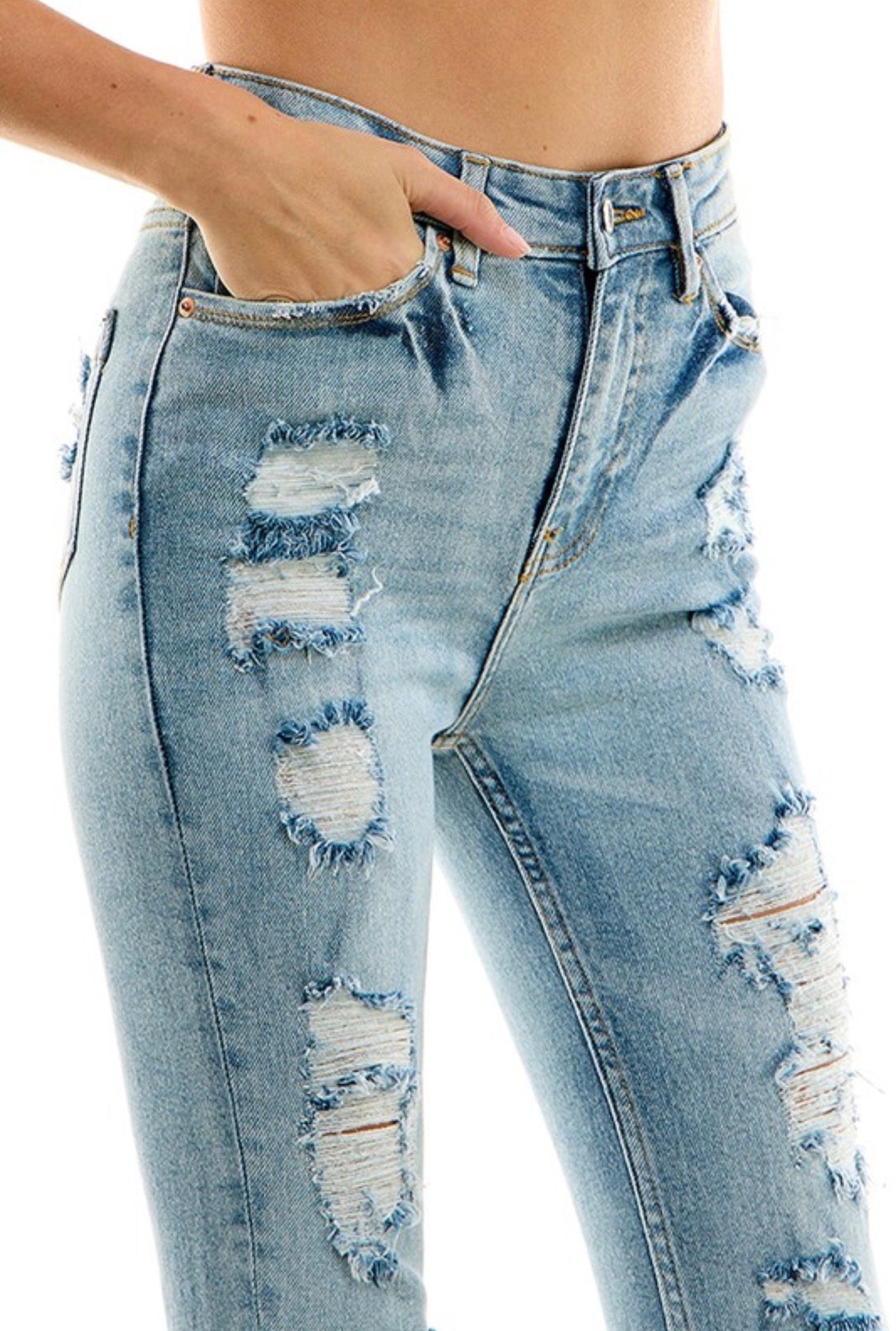 High Rise Distressed Skinny Jean