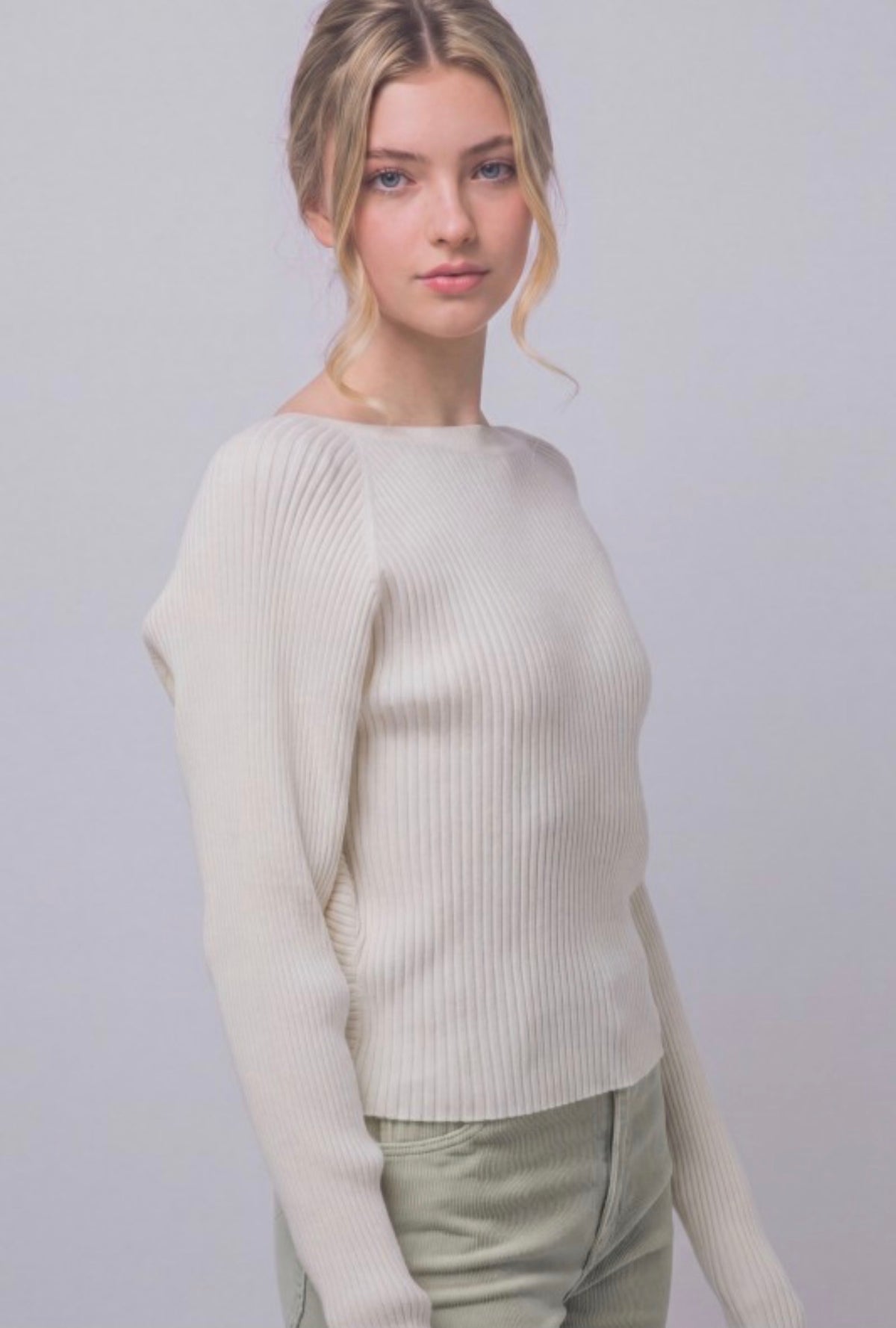 Twisted Back Rib Long Sleeve Sweater