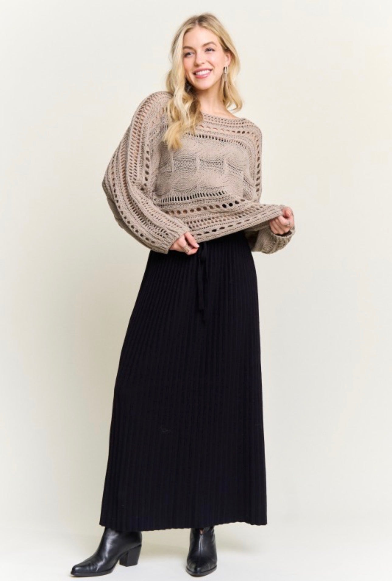 Cable Knit Openwork Long Sleeve Sweater