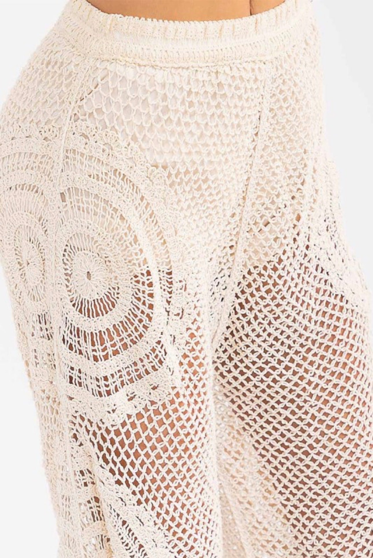 Beige Crochet Flare Trousers