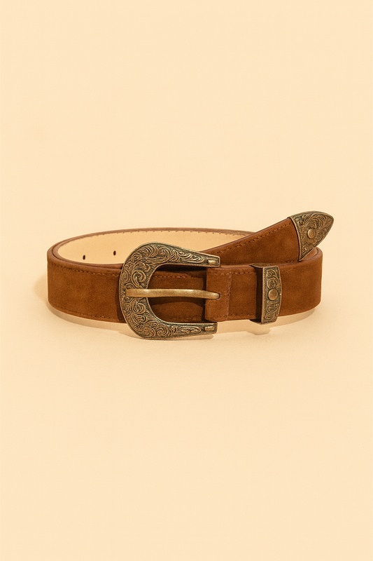 Suede Vintage Belt with Bronze Buckle