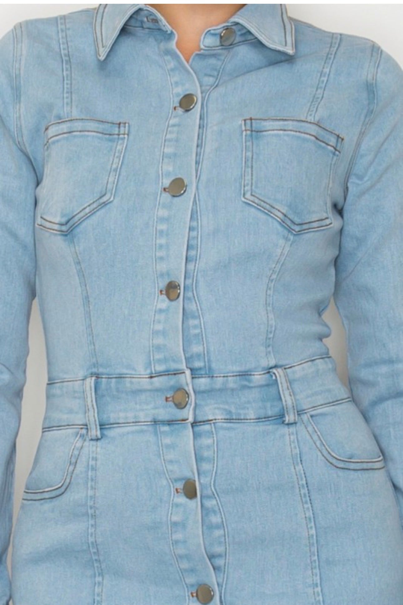 Denim Collared Long Sleeve Dress