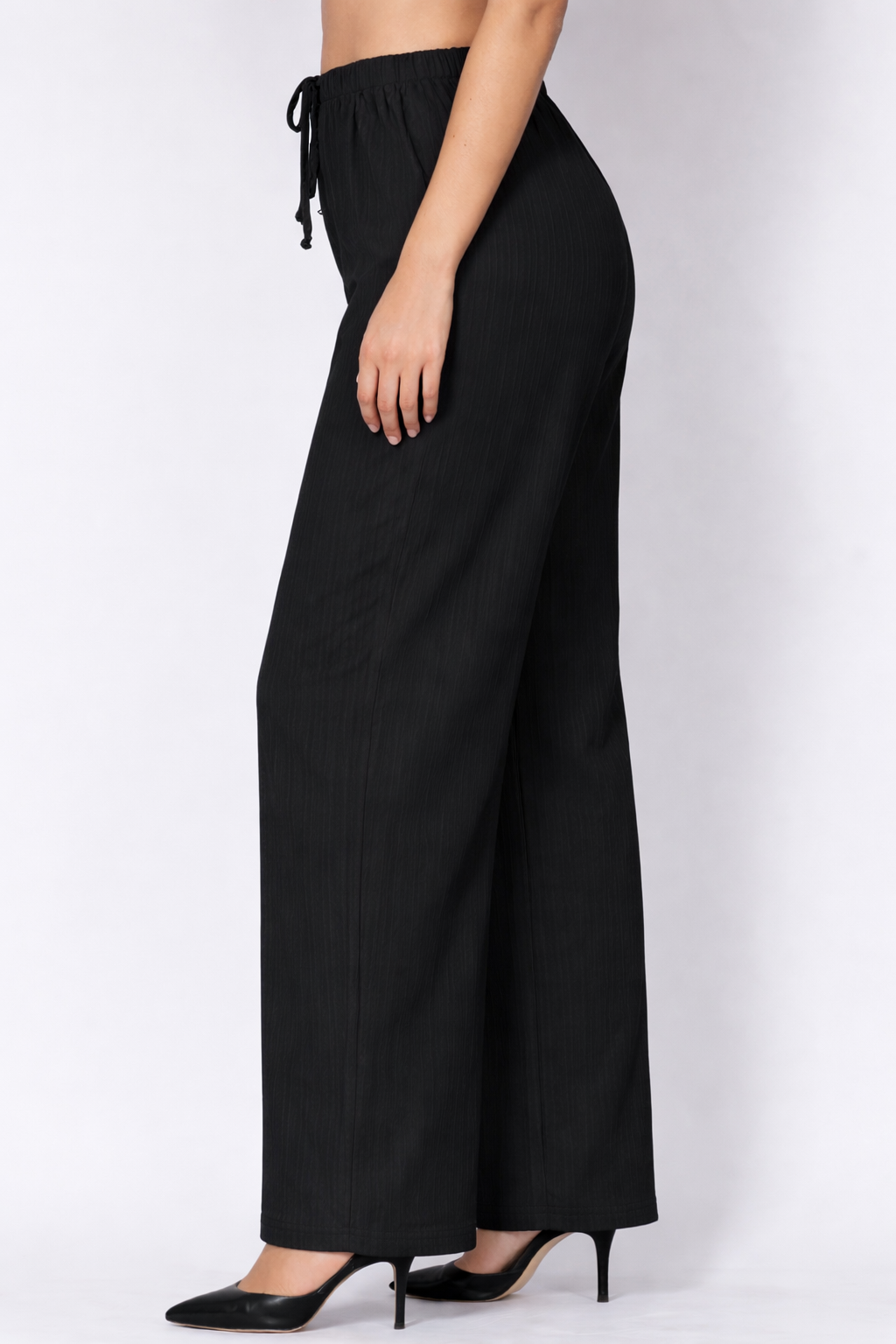 Flowy Crepe Ribbed Wide Leg Pants