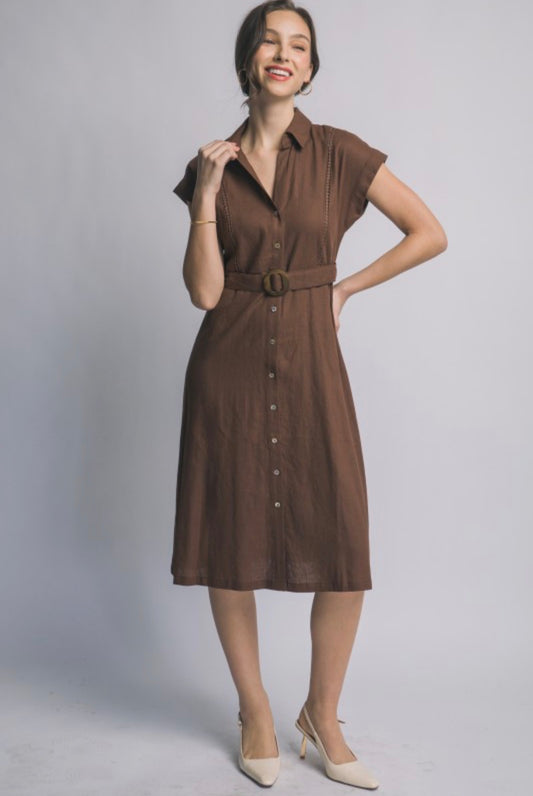 Short Sleeve Linen Eyelet Dress