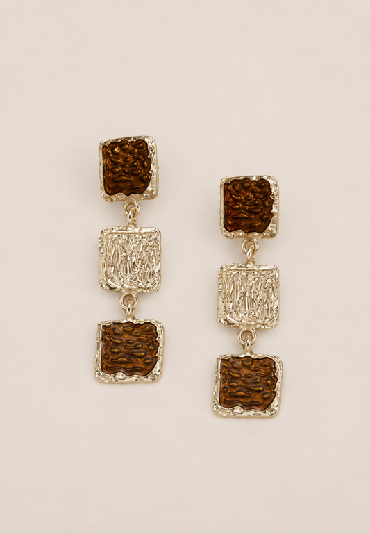 Gold Tri Square Dangle Earrings