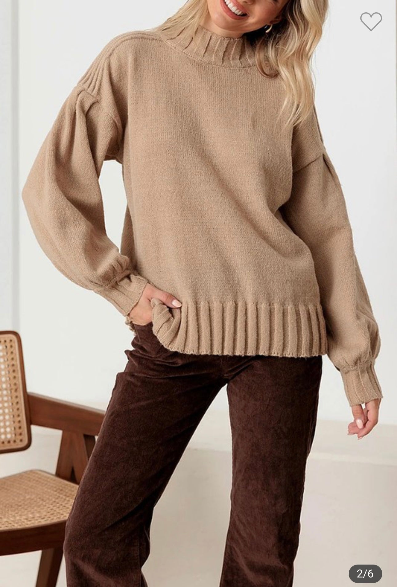 Wide Sleeve Mock-Neck Sweater