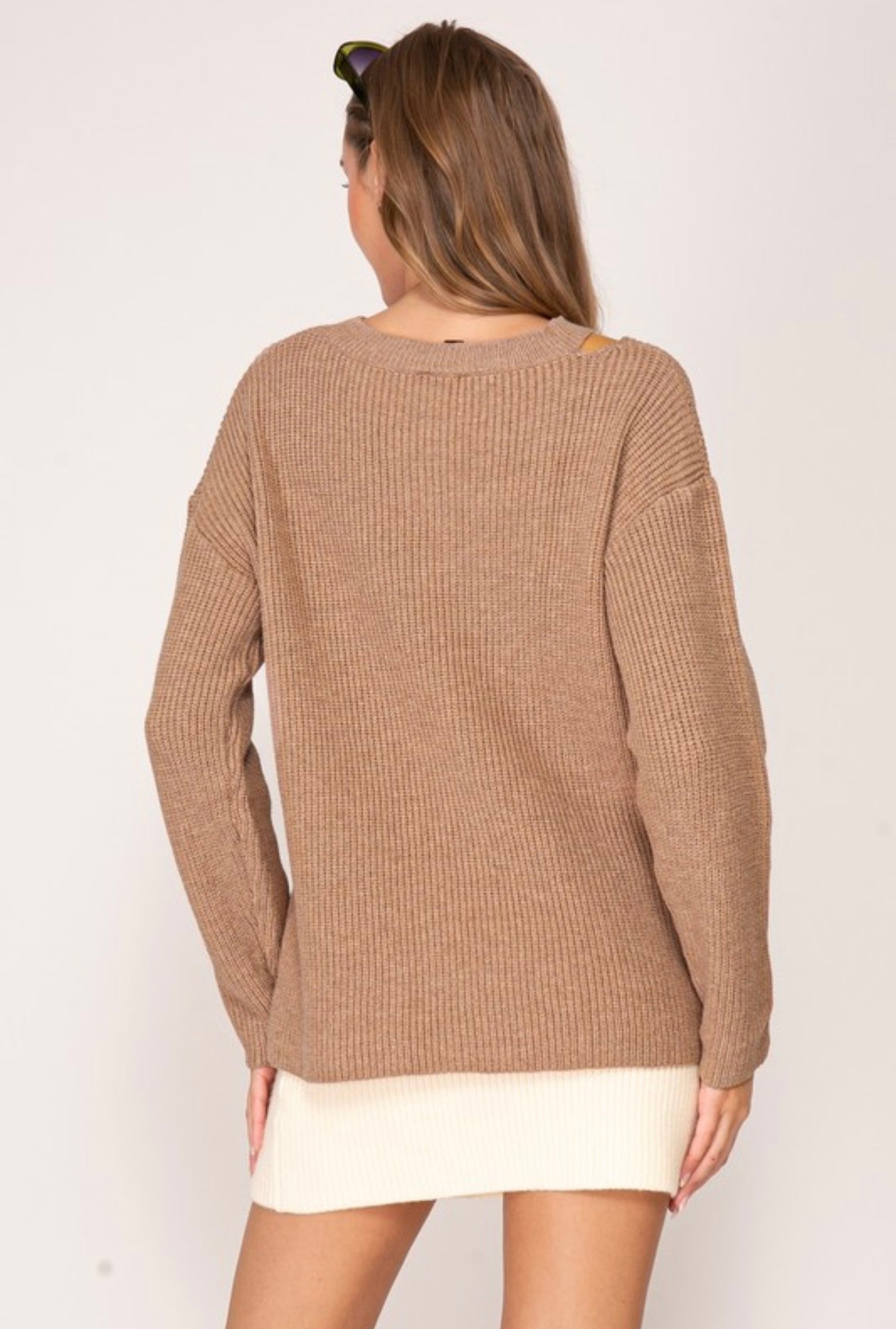 Single Cut Shoulder Ribbed Sweater