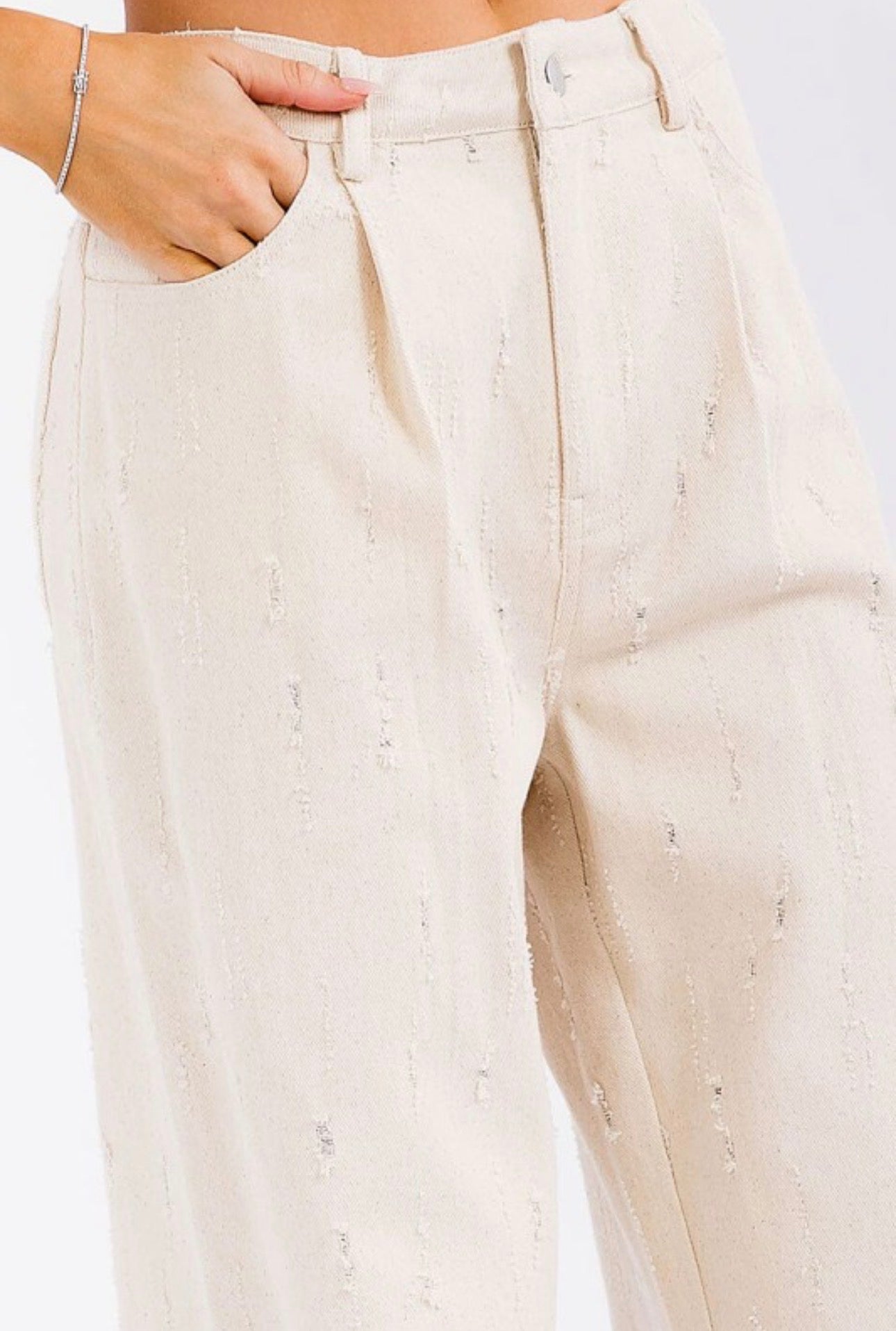 Linen Wide Leg Distressed Dress Pants
