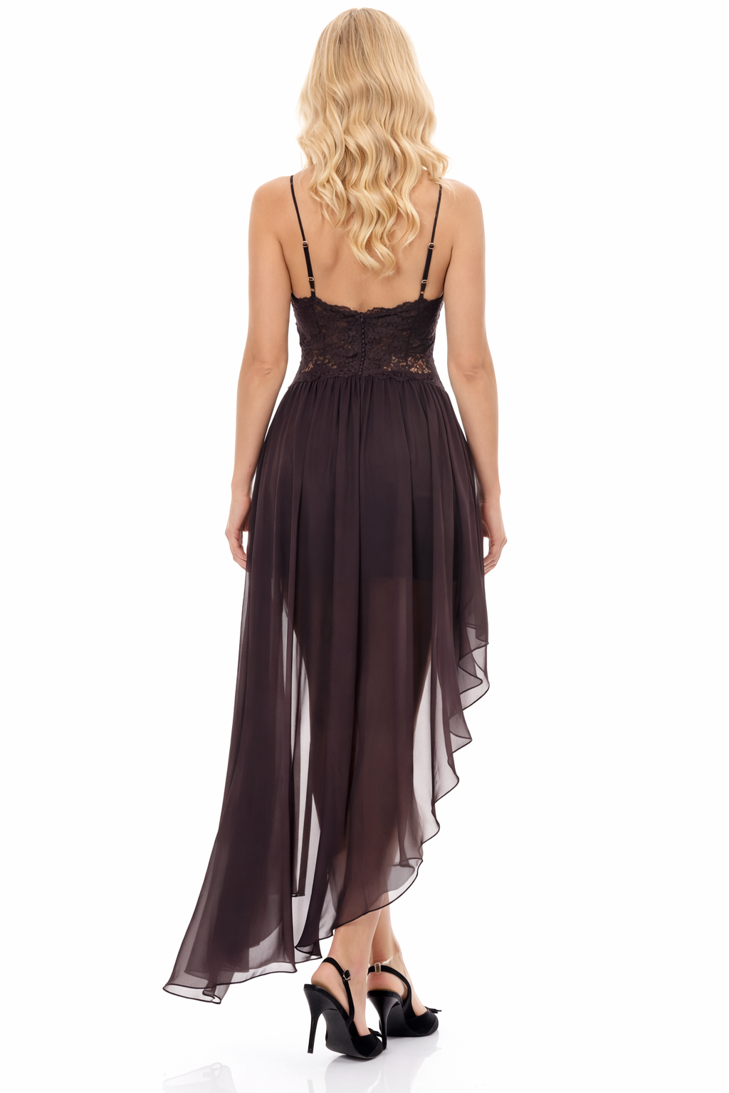 Waterfall Lace Bodice Chiffon Dress