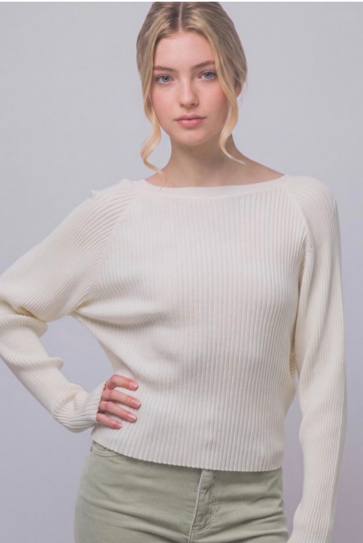 Twisted Back Rib Long Sleeve Sweater