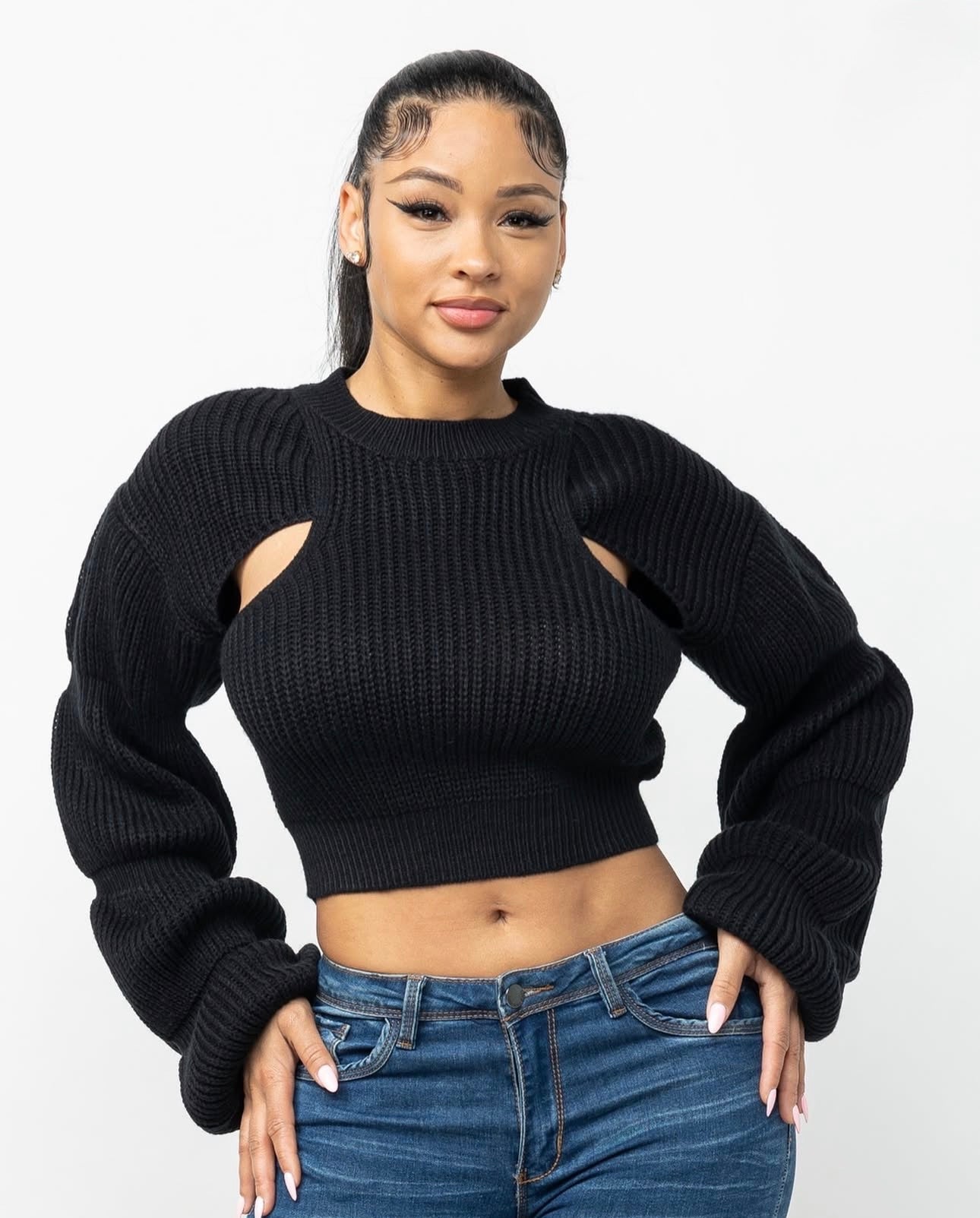 Bubble Sleeve Cutout Sweater