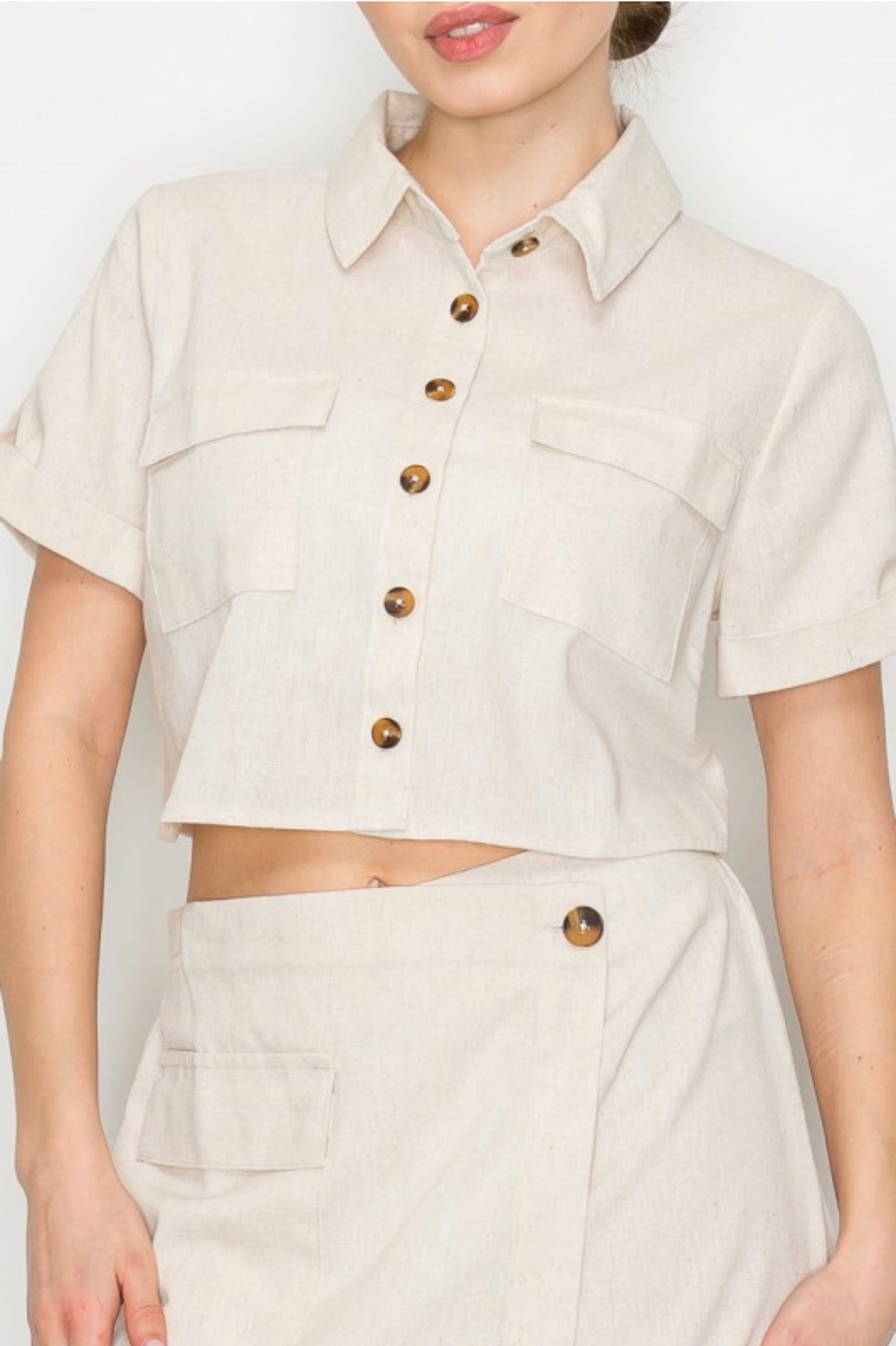 Linen Collared Crop Shirt