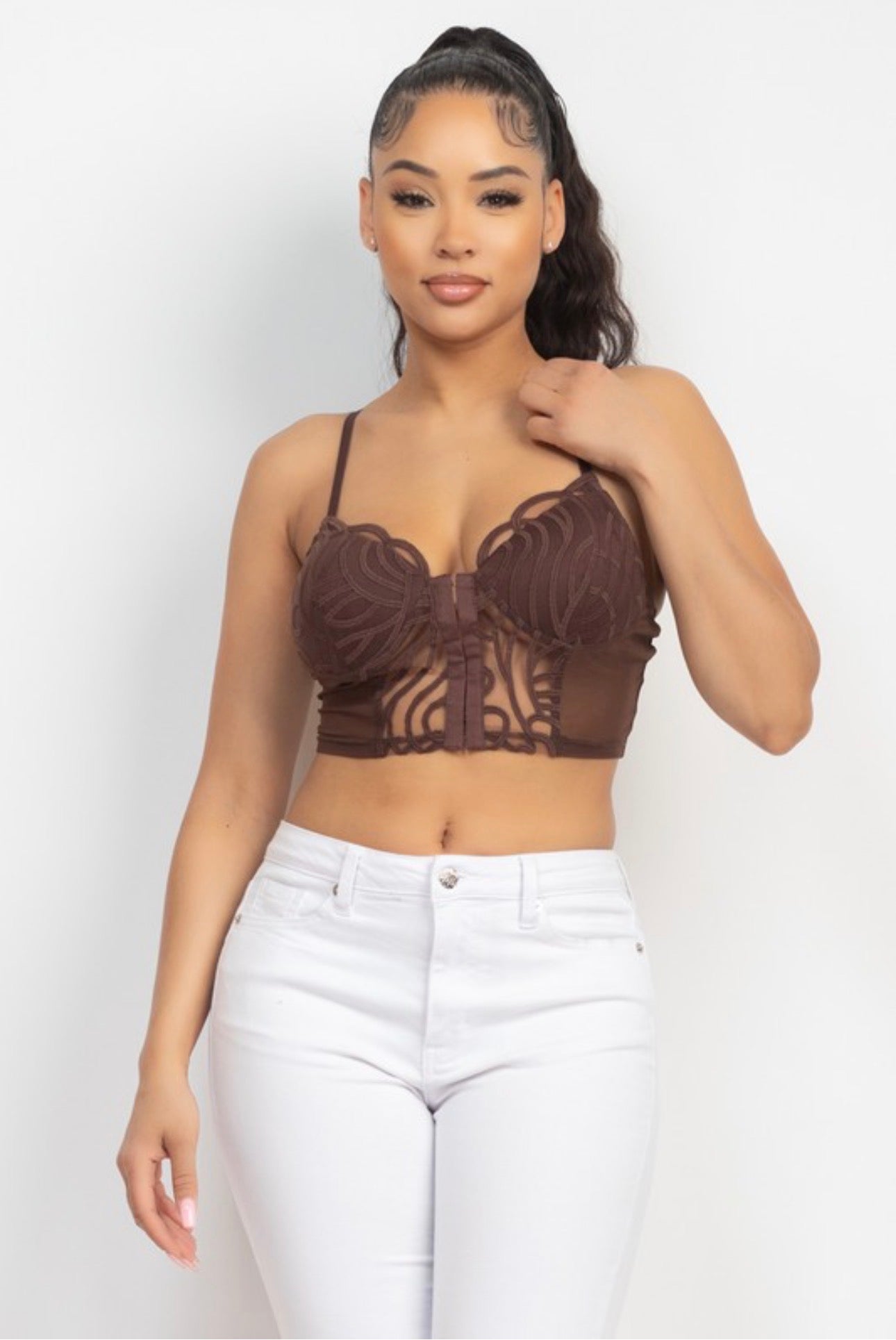 Swirl Lace Front Closure Corset Top