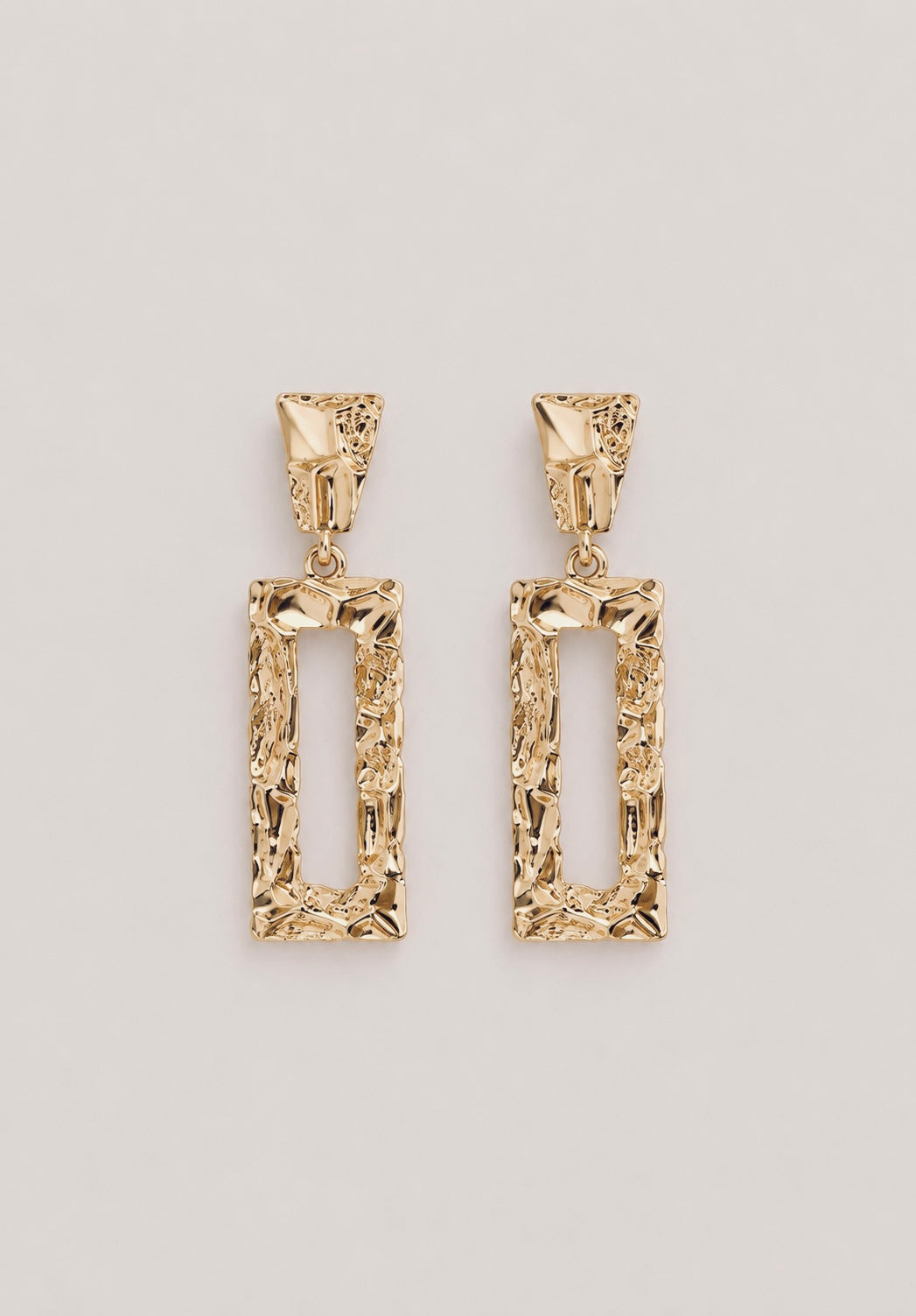 Gold Textured Rectangle Drop Earrings