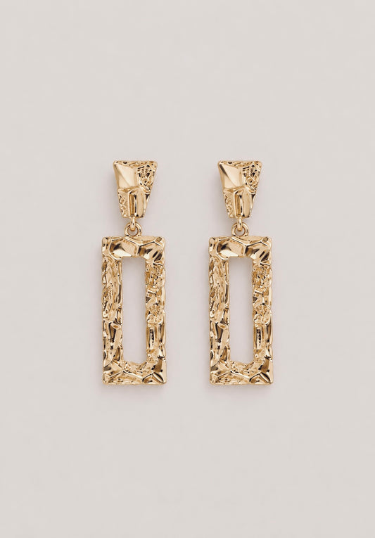 Gold Textured Rectangle Drop Earrings