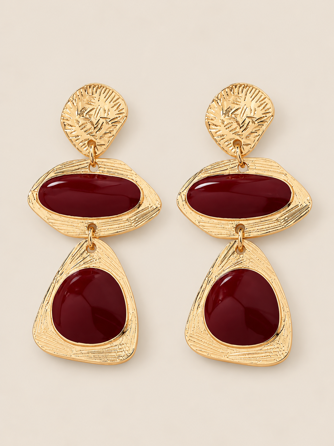 Vintage Red and Gold Asymmetrical Earrings