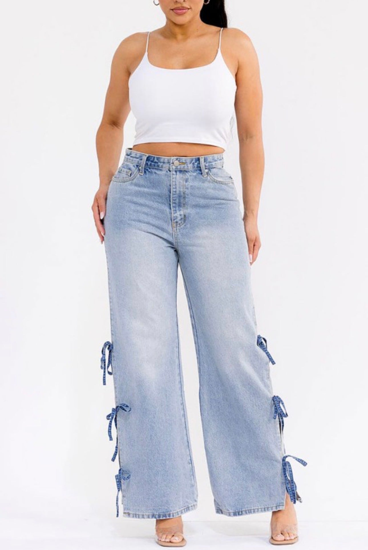 Bows Up the Side Wide Leg Jeans