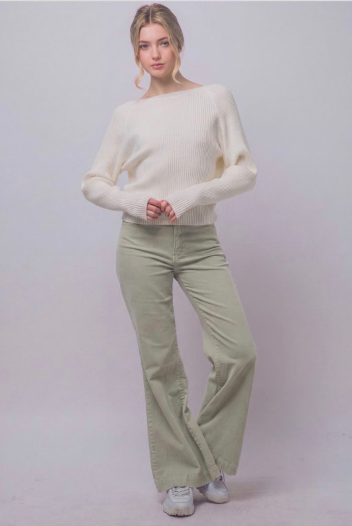 Twisted Back Rib Long Sleeve Sweater