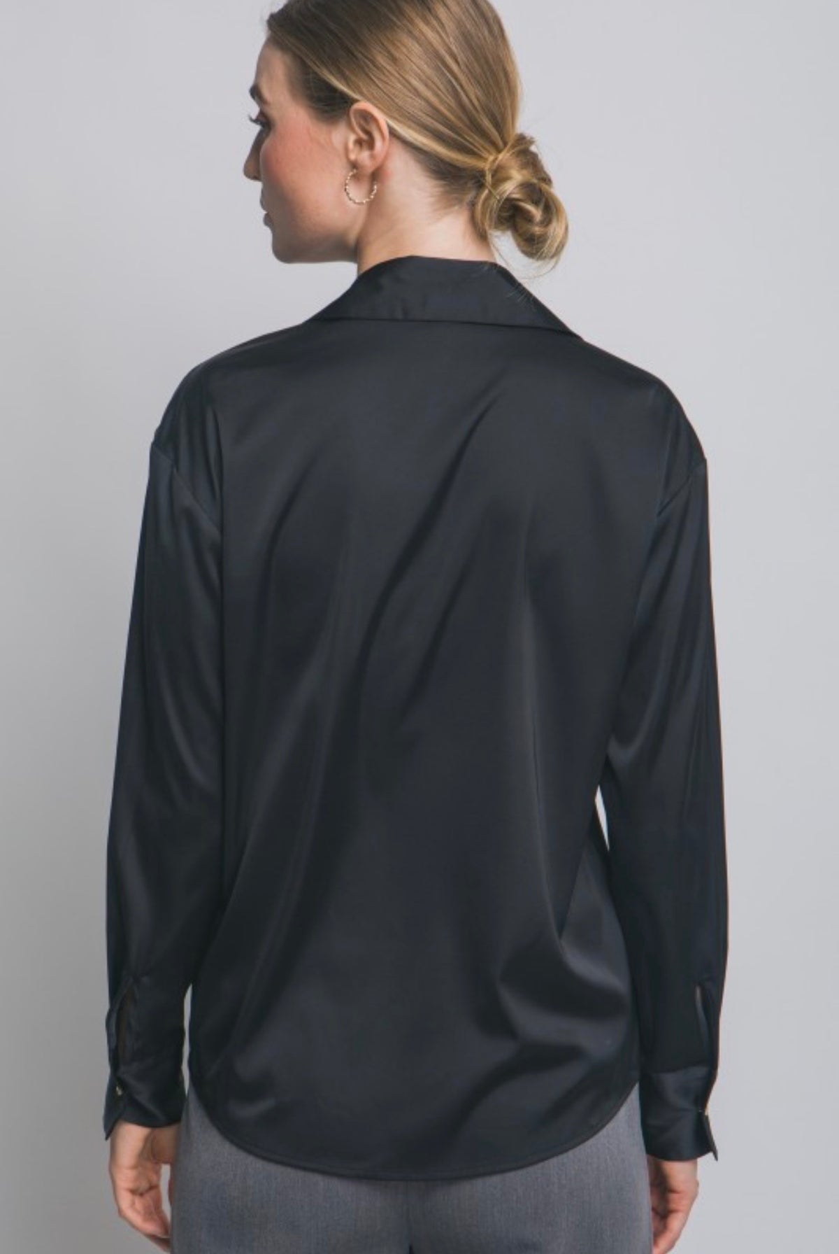 Satin Button Up Blouse with Gold Abstract Buttons