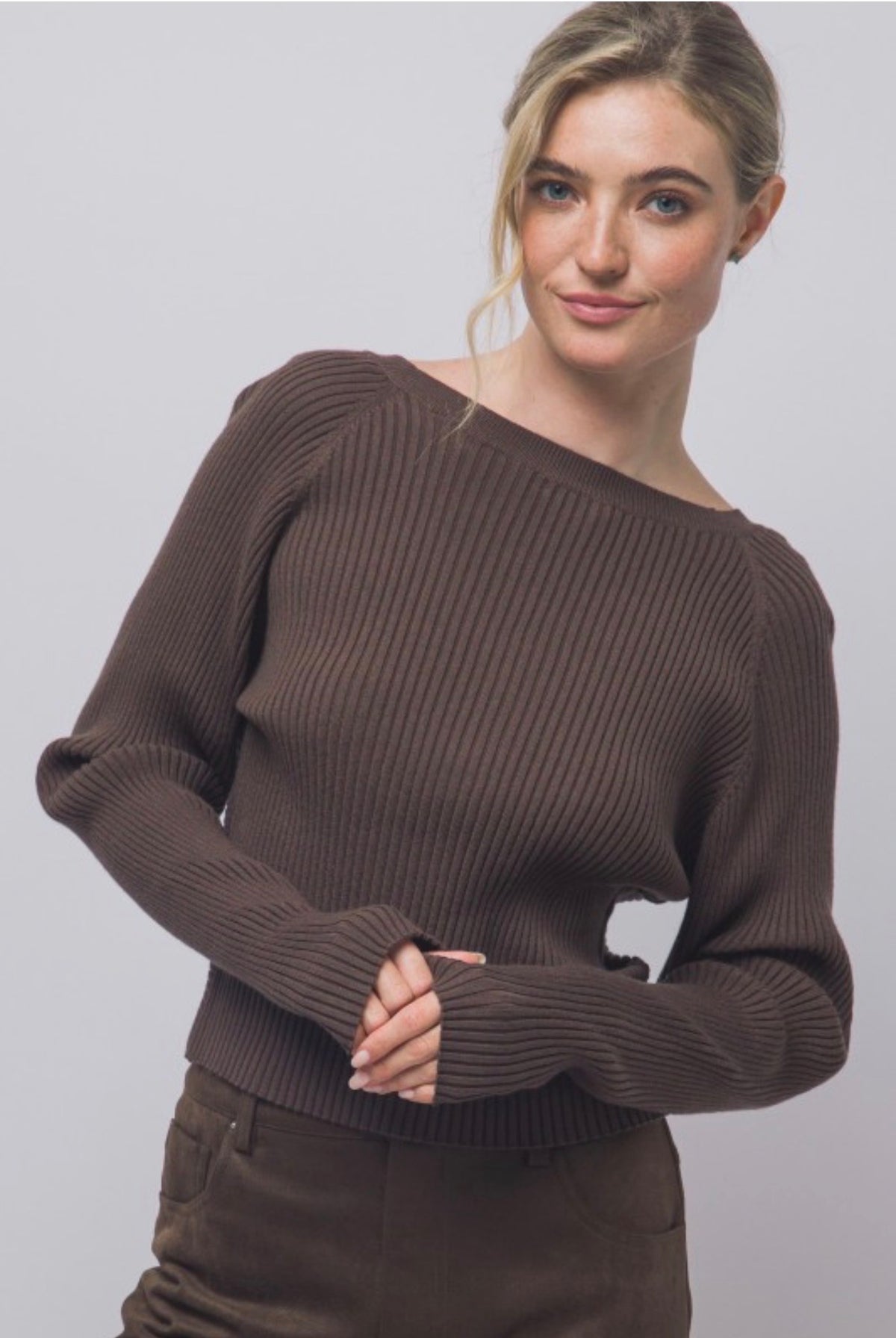 Squared Boatneck Rib Long Sleeve