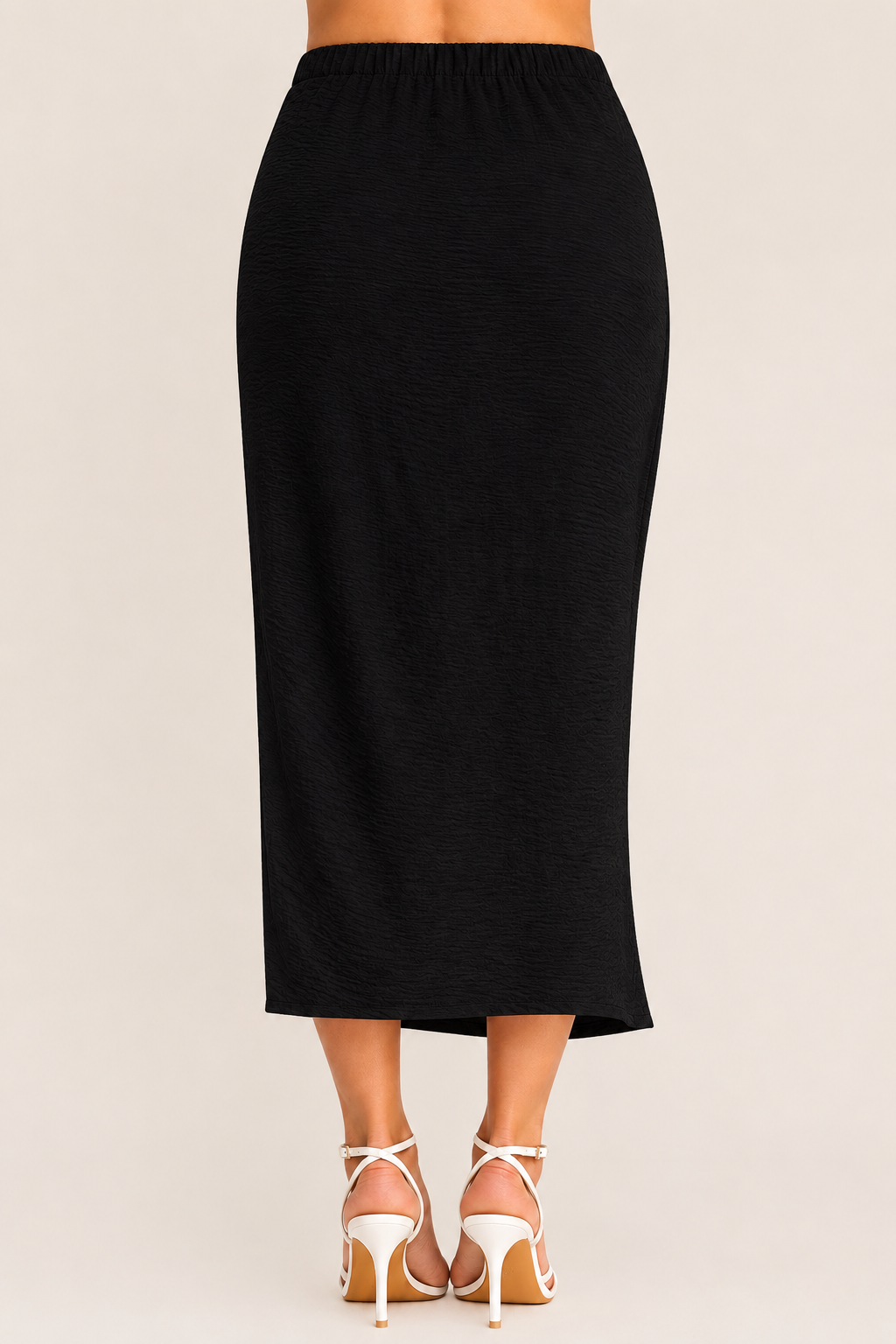 Faux Wrap Midi Skirt with Gold Accent