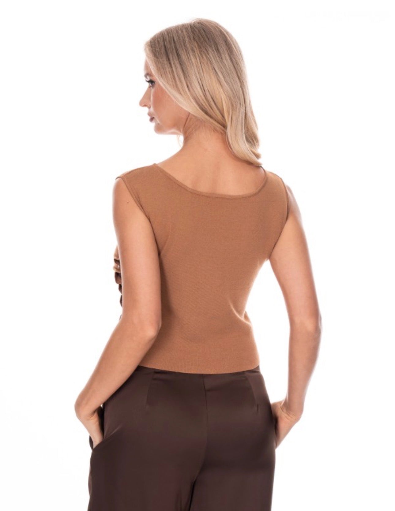 Asymmetrical Knit Tank Ruched Side and Gold Buttons